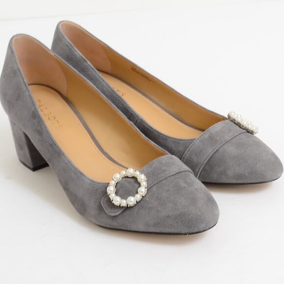 Talbots Isa Pearl Buckle Leather Block Heel Grey Pumps Women's Size 11 - Picture 4 of 10